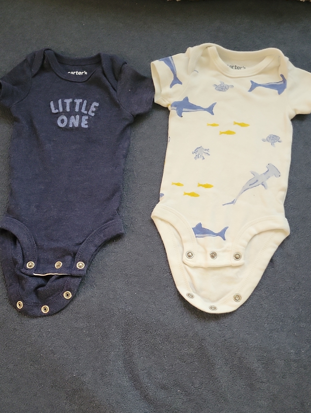 NWOT Carters Child Of Mine 2 Pack Onsies Blue Shark Little One Design